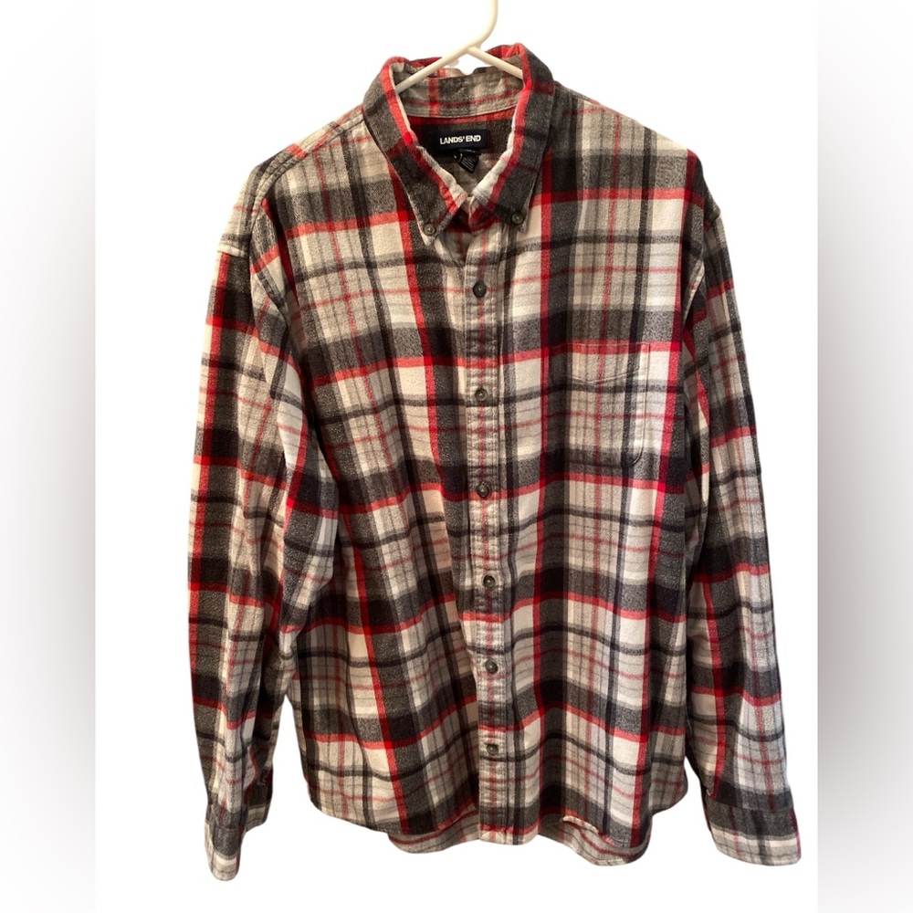 Lands’ End Men’s Plaid Flannel Shirt XL Traditional Fit Button Front